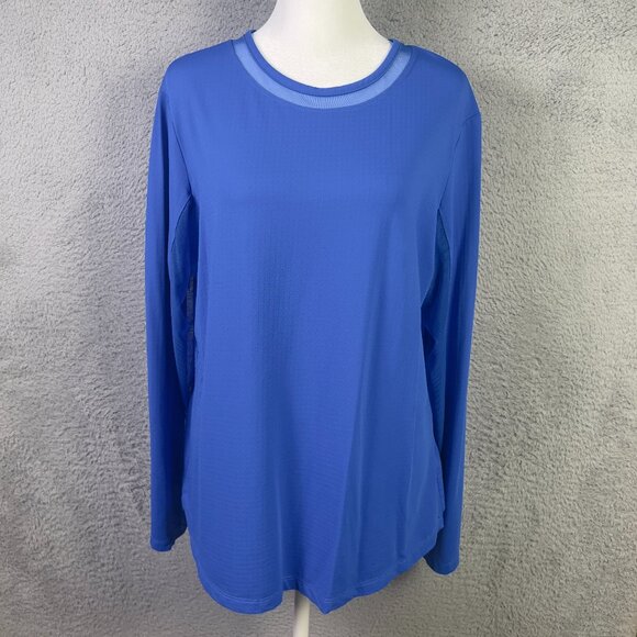 IBKUL Top Womens XL Blue Performance Long Sleeve Mesh Pullover Athletic UPF 50+ - Picture 1 of 9